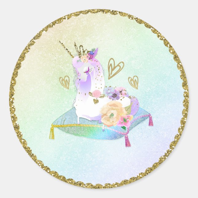 Unicorn Princess Iridescent Rainbow Pastel Party Classic Round Sticker (Front)