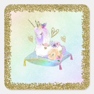 Unicorn Princess Iridescent Rainbow Pastel Party Square Sticker