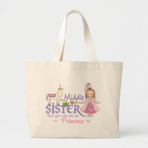 Unicorn Princess Middle Sister Large Tote Bag