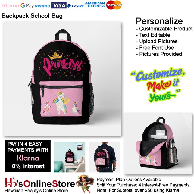 Unicorn Princess Pink & Black School Supplies 49 Printed Backpack (Unicorn Princess Pink & Black School Supplies Printed Backpack 49.)