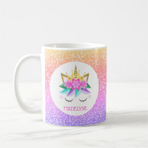 Unicorn Princess Rainbow Glitter Personalised Name Coffee Mug