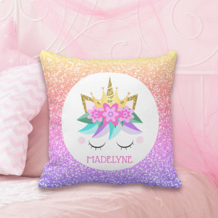 Unicorn Princess Rainbow Glitter Personalised Name Cushion