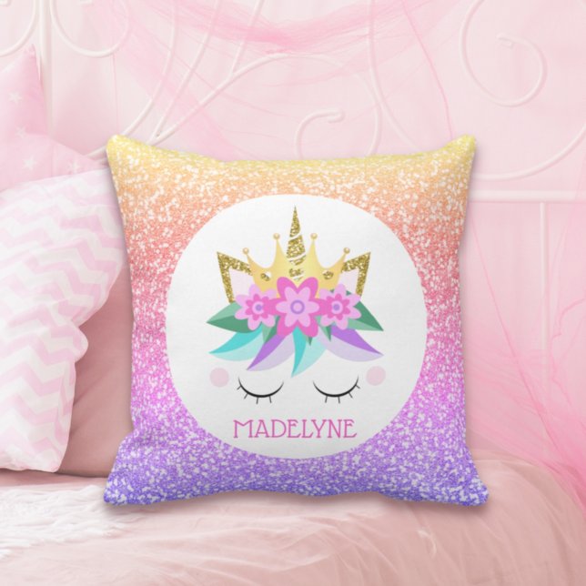 Unicorn Princess Rainbow Glitter Personalised Name Cushion (Creator Uploaded)