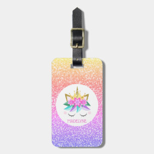 Unicorn Princess Rainbow Glitter Personalised Name Luggage Tag