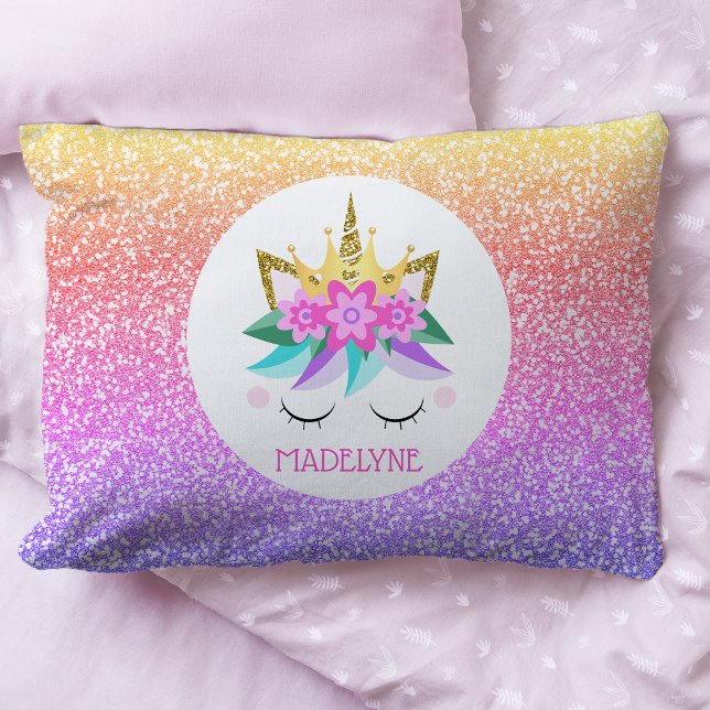 Unicorn Princess Rainbow Glitter Personalised Name Pillowcase (Creator Uploaded)