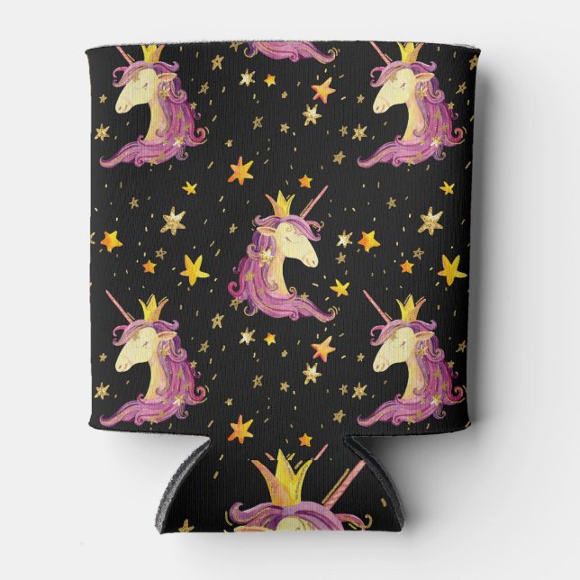 Unicorn Princess: Watercolor Fairy Tale Can Cooler (Front)