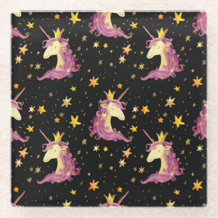 Unicorn Princess: Watercolor Fairy Tale Glass Coaster