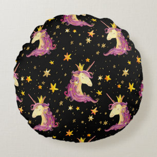 Unicorn Princess: Watercolor Fairy Tale Round Cushion