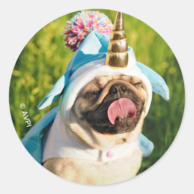 Unicorn Pug Classic Round Sticker (Front)