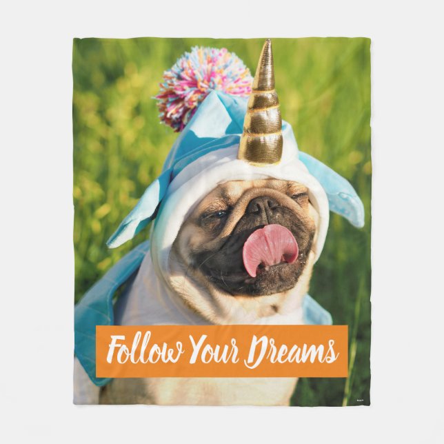 Unicorn Pug Fleece Blanket (Front)