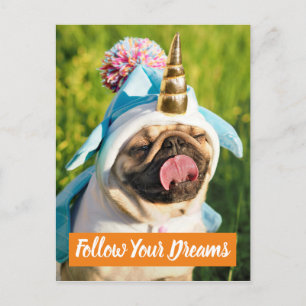 Unicorn Pug Invitation Postcard