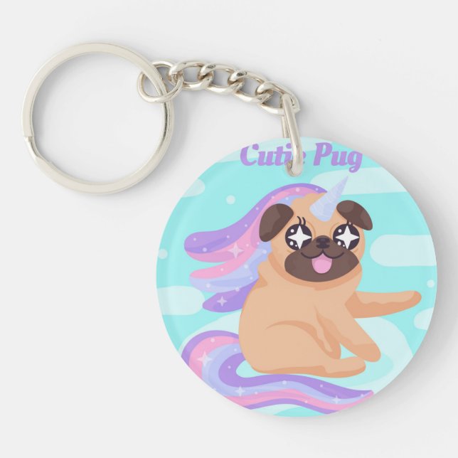 Unicorn Pug Keychain (Front)
