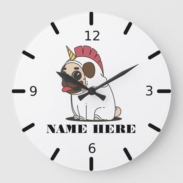 Unicorn Pug Large Clock (Front)