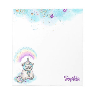 Unicorn Pug Magic Rainbows Dog Pink & Purple Notepad