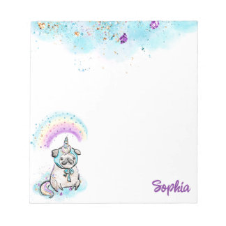 Unicorn Pug Magic Rainbows Dog Pink & Purple Notepad