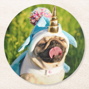 Unicorn Pug Round Paper Coaster