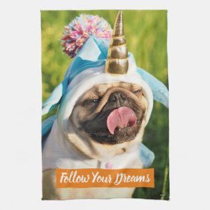 Unicorn Pug Tea Towel