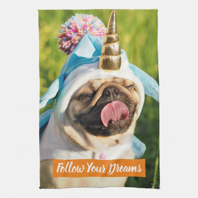 Unicorn Pug Tea Towel (Vertical)