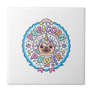 Unicorn Pugicorn Power Funny Cute Gift Design_1 Ceramic Tile