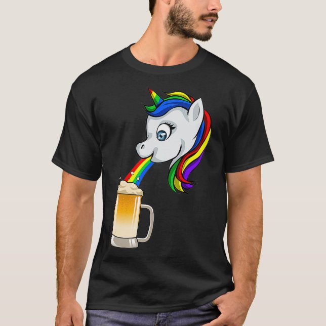 Unicorn Puke Rainbow Beer  Funny Drinking  PBV T-Shirt (Front)