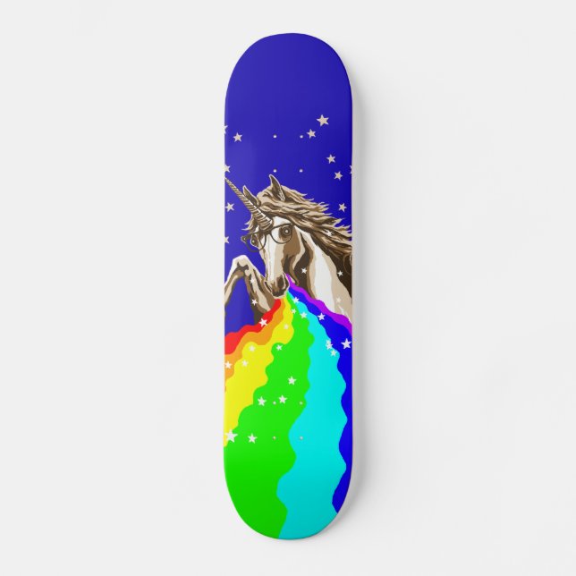 Unicorn pukes rainbow skateboard (Front)