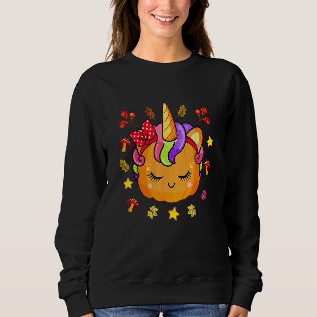 Unicorn Pumpkin Cute Halloween Costume Teen Girls Sweatshirt (Front)