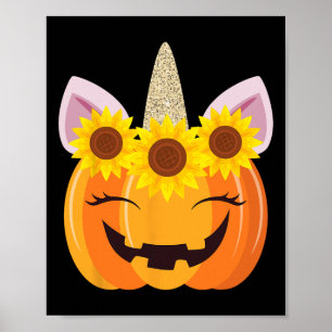 Unicorn Pumpkin Face Sunflower Costume Funny Hallo Poster