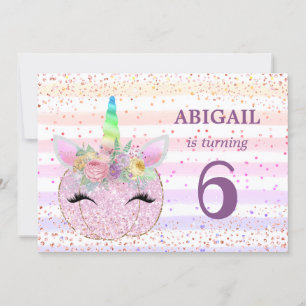 Unicorn Pumpkin Girls 6th Birthday Invitation