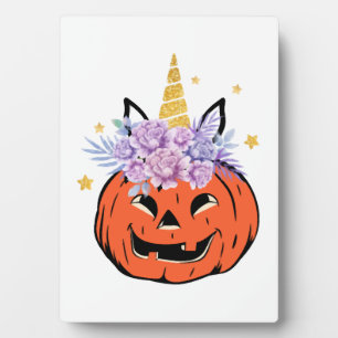 Unicorn Pumpkin Halloween Design Plaque