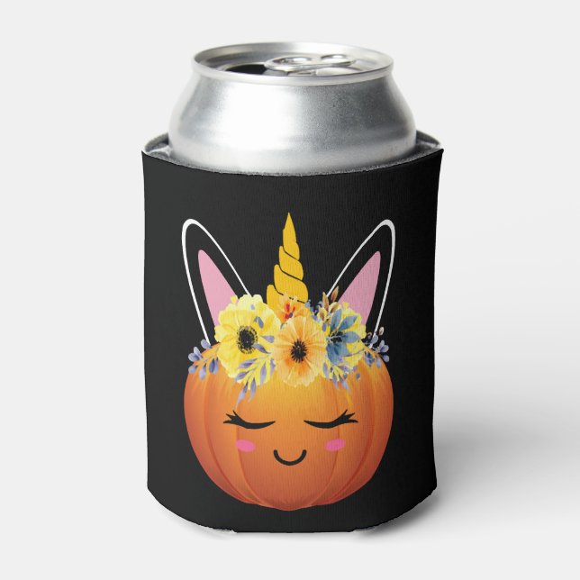 Unicorn Pumpkin Halloween Thanksgiving Gift Can Cooler (Can Front)