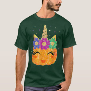 Unicorn Pumpkin Halloween Thanksgiving Girls T-Shirt