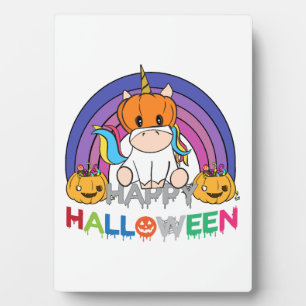Unicorn Pumpkin Head For Halloween Plaque