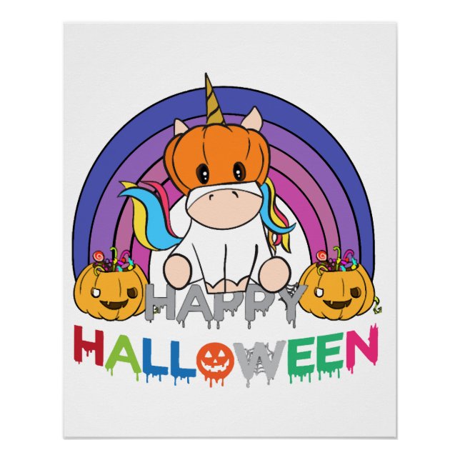 Unicorn Pumpkin Head For Halloween Poster (Front)