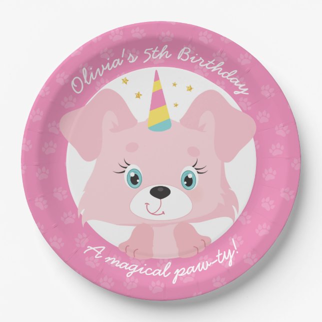 Unicorn Puppy Birthday Paper Plate (Front)