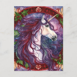 Unicorn Purple Mane Christmas Postcard