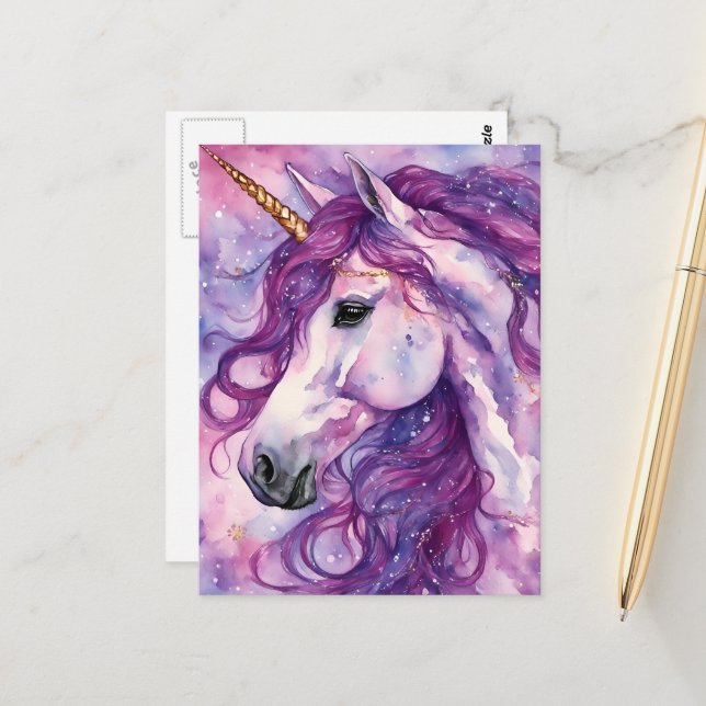 Unicorn Purple Mane Postcard (Front/Back In Situ)