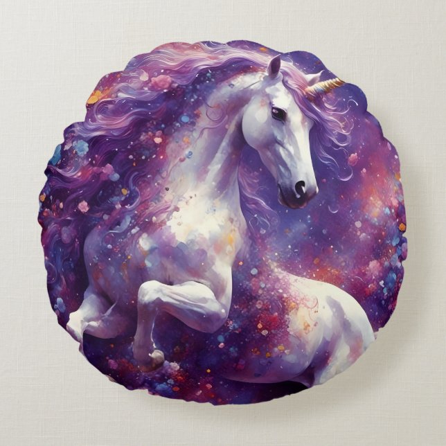 Unicorn Purple Mane Round Cushion (Front)