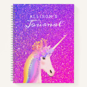 Unicorn Purple Pink Glitter Script Name Journal