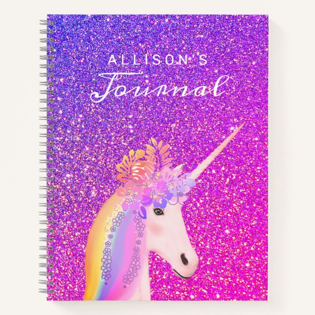 Unicorn Purple Pink Glitter Script Name Journal (Front)