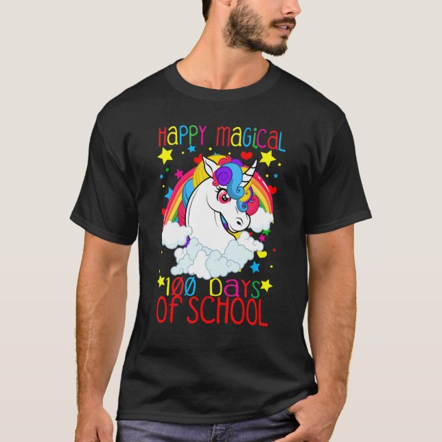 Unicorn Rainbow 100th Days Happy Magical 100 Days  T-Shirt (Front)