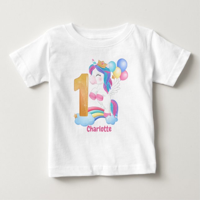 Unicorn Rainbow 1st Birthday Baby T-Shirt (Front)