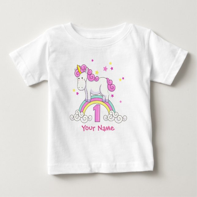 Unicorn Rainbow 1st Birthday Party Baby T-Shirt (Front)