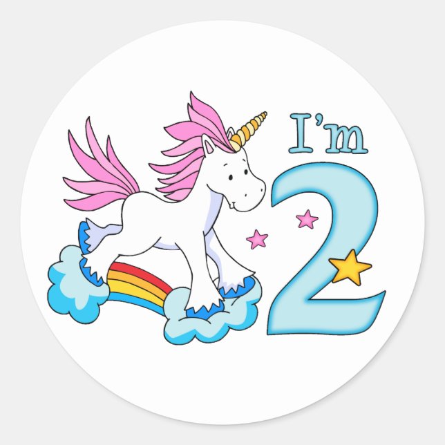 Unicorn Rainbow 2nd Birthday Classic Round Sticker (Front)