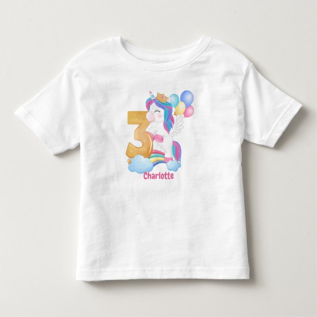 Unicorn Rainbow 3rd Birthday Toddler T-Shirt (Front)