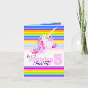 Unicorn rainbow 5th Birthday card
