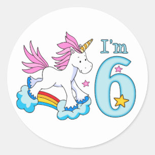 Unicorn Rainbow 6th Birthday Classic Round Sticker