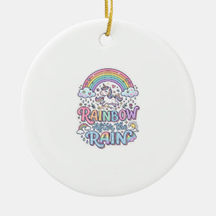 Unicorn Rainbow After the Rain Premium Vector Typo Ceramic Ornament