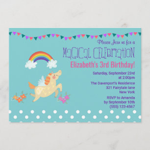 Unicorn Rainbow and Clouds Birthday Invite