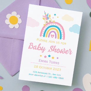 Unicorn Rainbow Baby Shower Girl Invitation