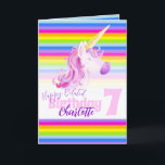 Unicorn rainbow belated 7th Birthday card<br><div class="desc">Whimsy unicorn rainbow 7th belated Birthday card. Customize/personalize this card with your own personal message inside and name on the outside. Unique watercolor painting art and design by Sarah Trett. www.sarahtrett.com for www.mylittleeden.com on Zazzle.</div>